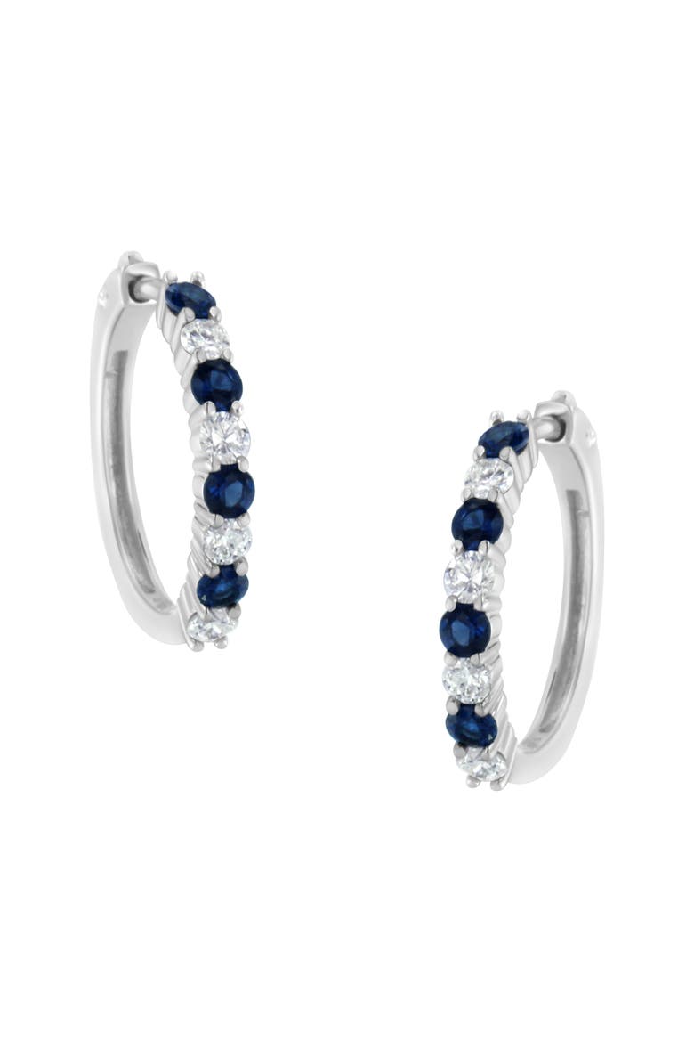 10K White Gold 2.5MM Sapphire Gemstone and 1/2 Cttw Diamond Hoop Earrings, Main, color, Blue Sapphire