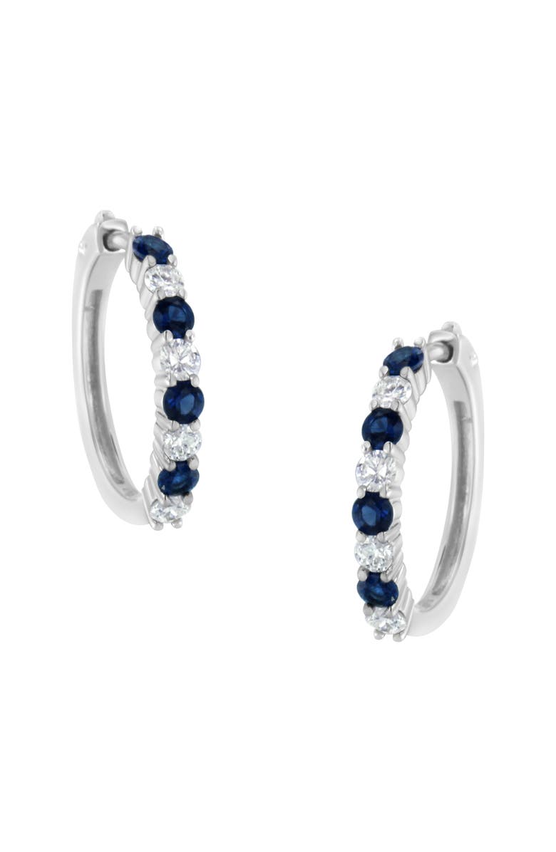Haus of Brilliance 10K White Gold 2.5MM Sapphire Gemstone and 1/2 Cttw Diamond Hoop Earrings, Main, color, Blue Sapphire
