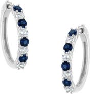 Haus of Brilliance 10K White Gold 2.5MM Sapphire Gemstone and 1/2 Cttw Diamond Hoop Earrings