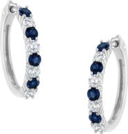 Haus of Brilliance 10K White Gold 2.5MM Sapphire Gemstone and 1/2 Cttw Diamond Hoop Earrings