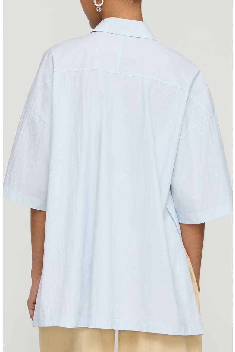 Travel Cotton Blend Drawstring Hem Oversize Button-Up Shirt, Alternate, color, GLACIER BLUE