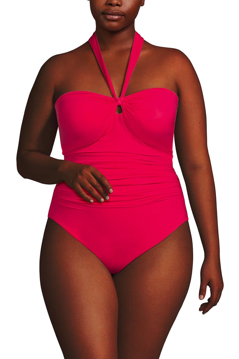 Slender Suit Multi-Way Bandeau High Leg One Piece Swimsuit, Main, color, Coral Ruby
