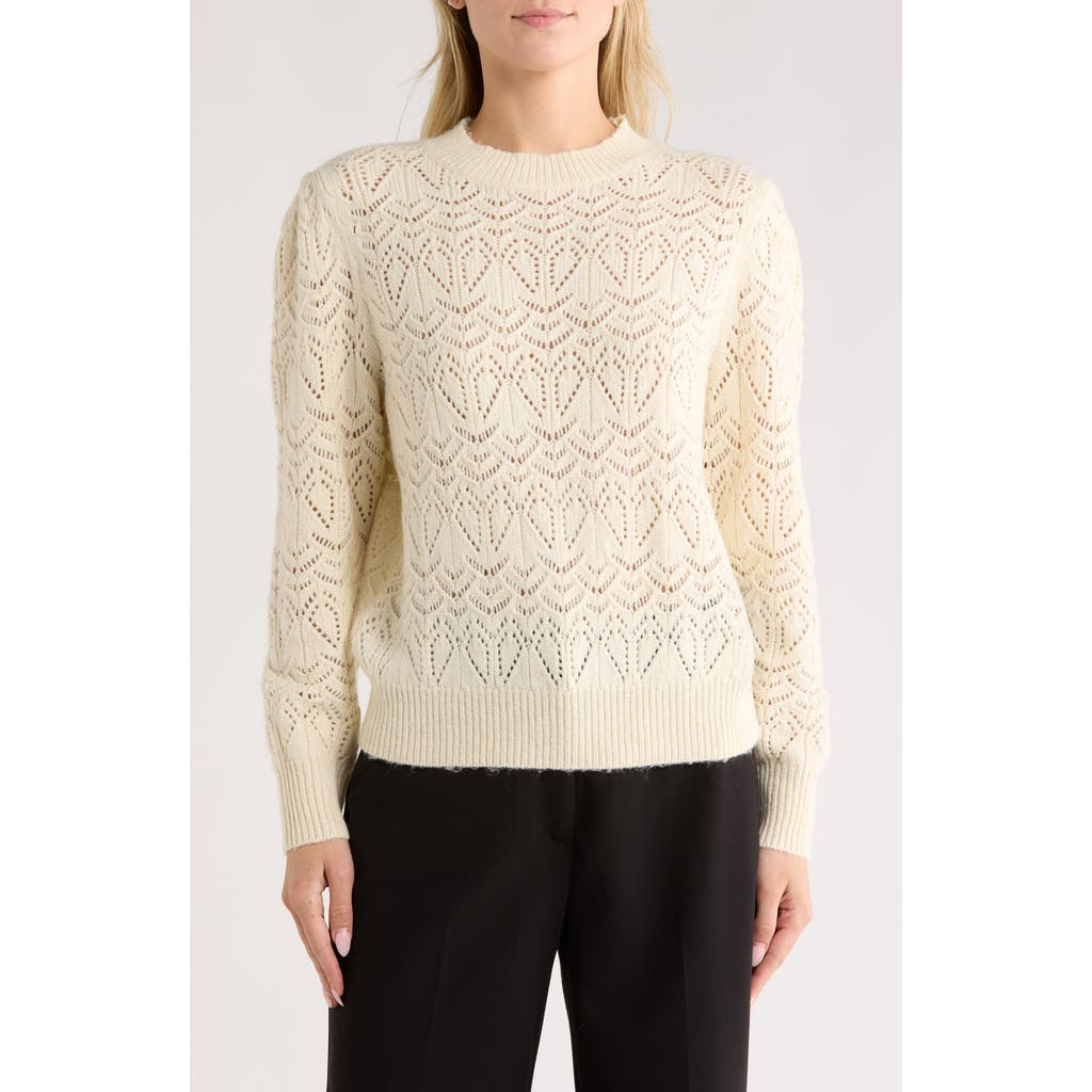 Melrose And Market Sparklke Pointelle Stitch Sweater In White