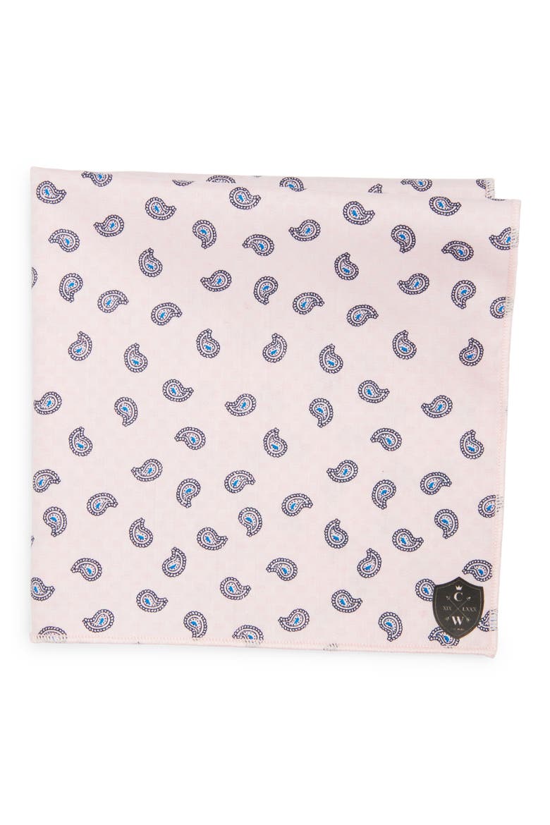 Paisley Cotton Pocket Square, Main, color, PINK
