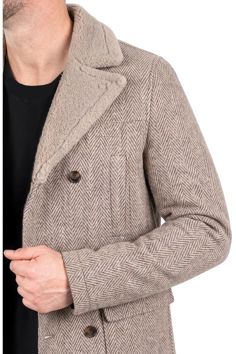 Captain Herringbone Genuine Shearling Peacoat, Alternate, color, BEIGE