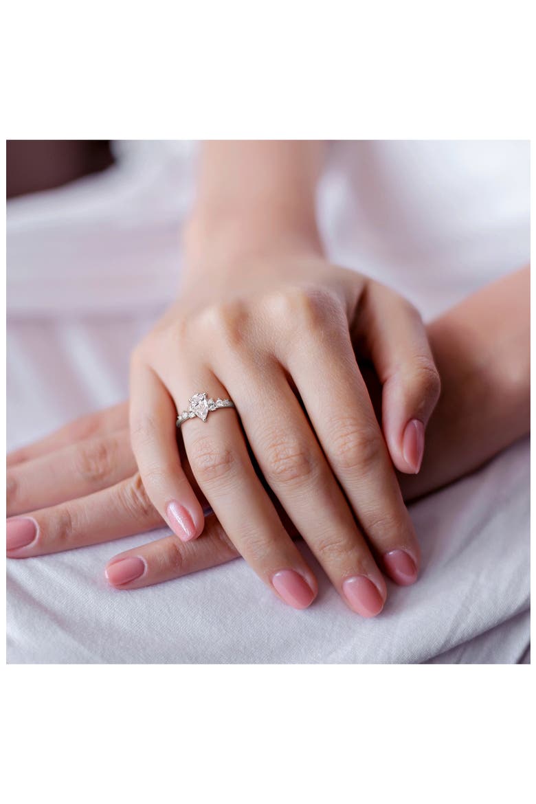 Pear and Round Moissanite Engagement Ring, Alternate, color, WHITE