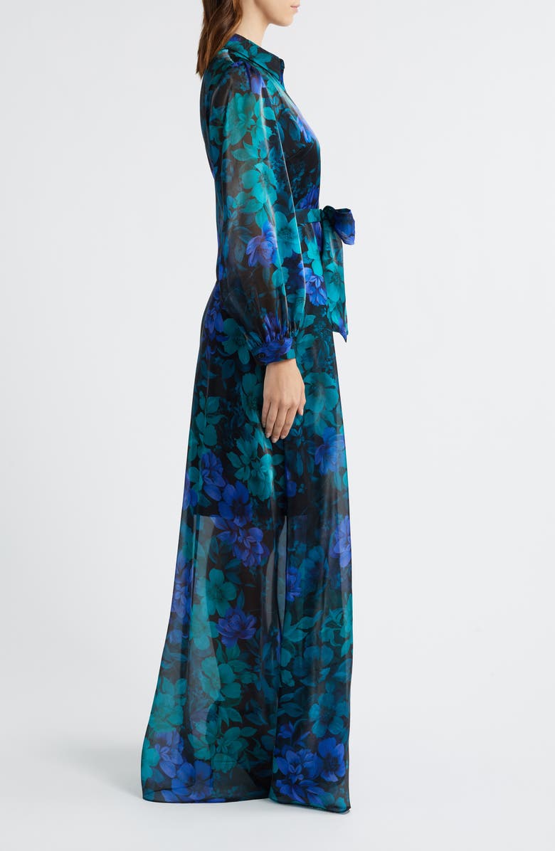 Julia Jordan Floral Print Long Sleeve Shirtdress, Alternate, color, Blue Multi