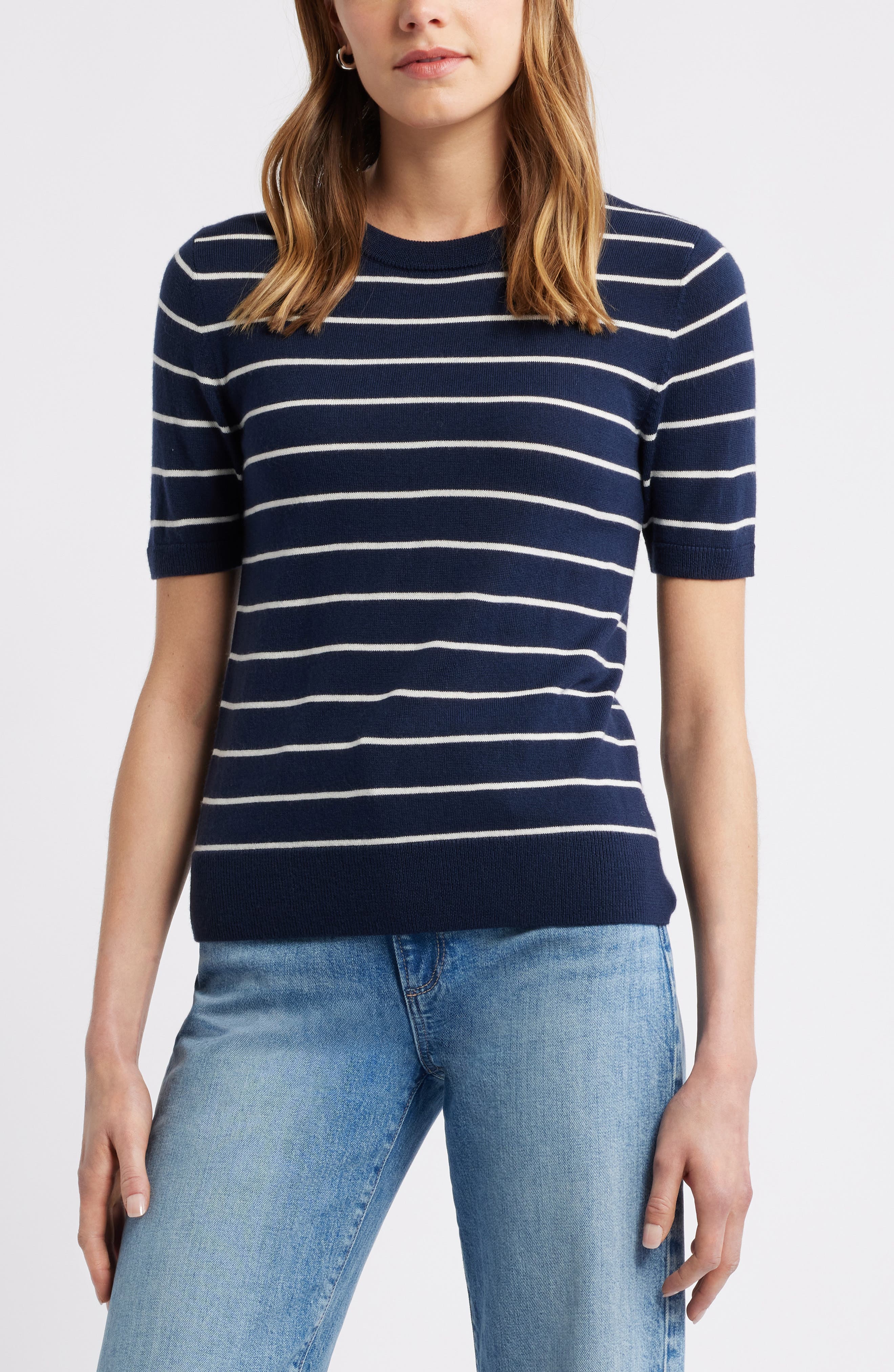 Caslon® Short Sleeve Merino Wool Blend Sweater Top