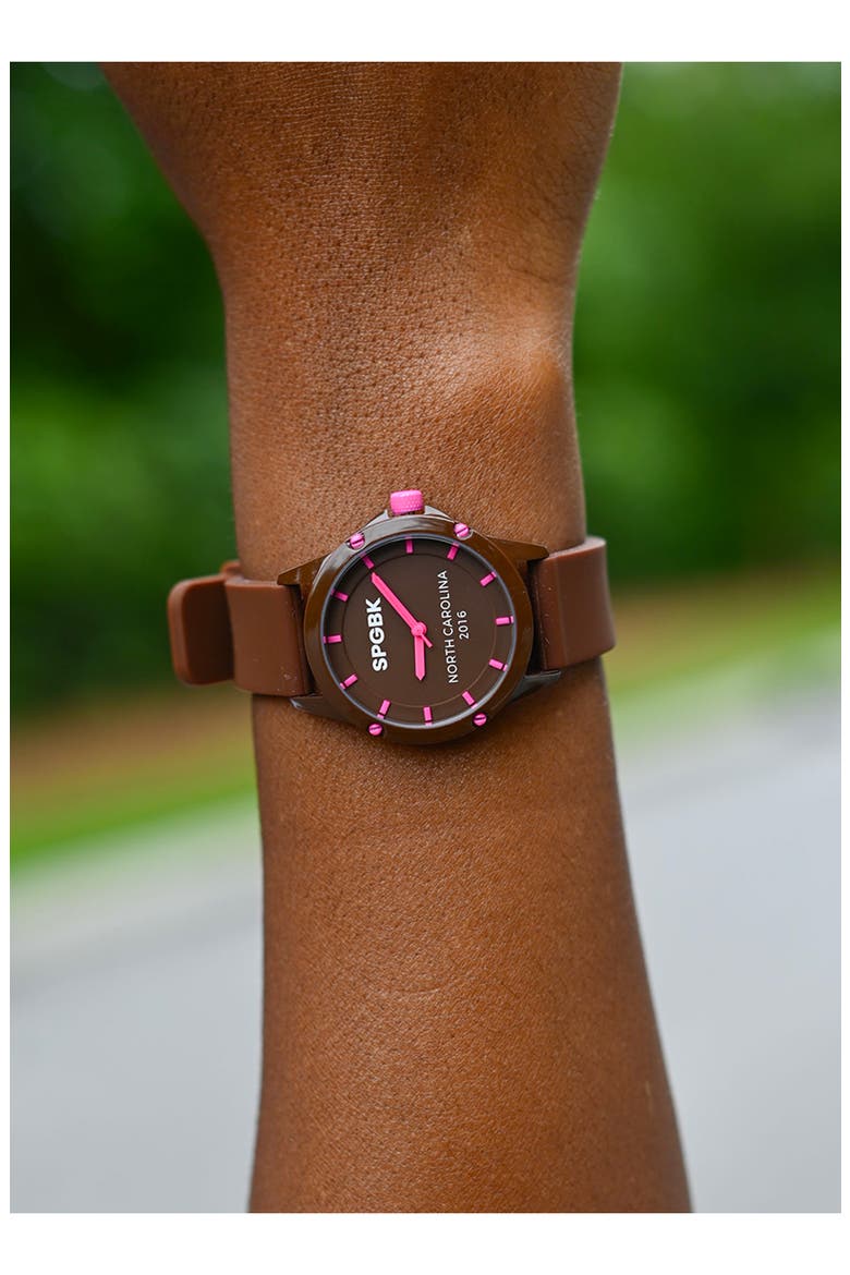 Chocolate Raspberry Silicone Strap Watch, 32mm case, Alternate, color, BROWN