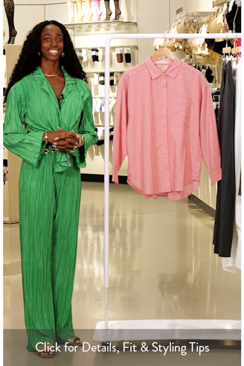 Gracey Stripe Oversize Cotton & Kapok Seersucker Button-Up Shirt video