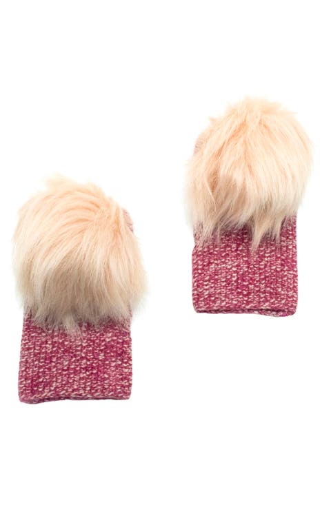 Faux Fur Pom Cashmere Tweed Fingerless Gloves