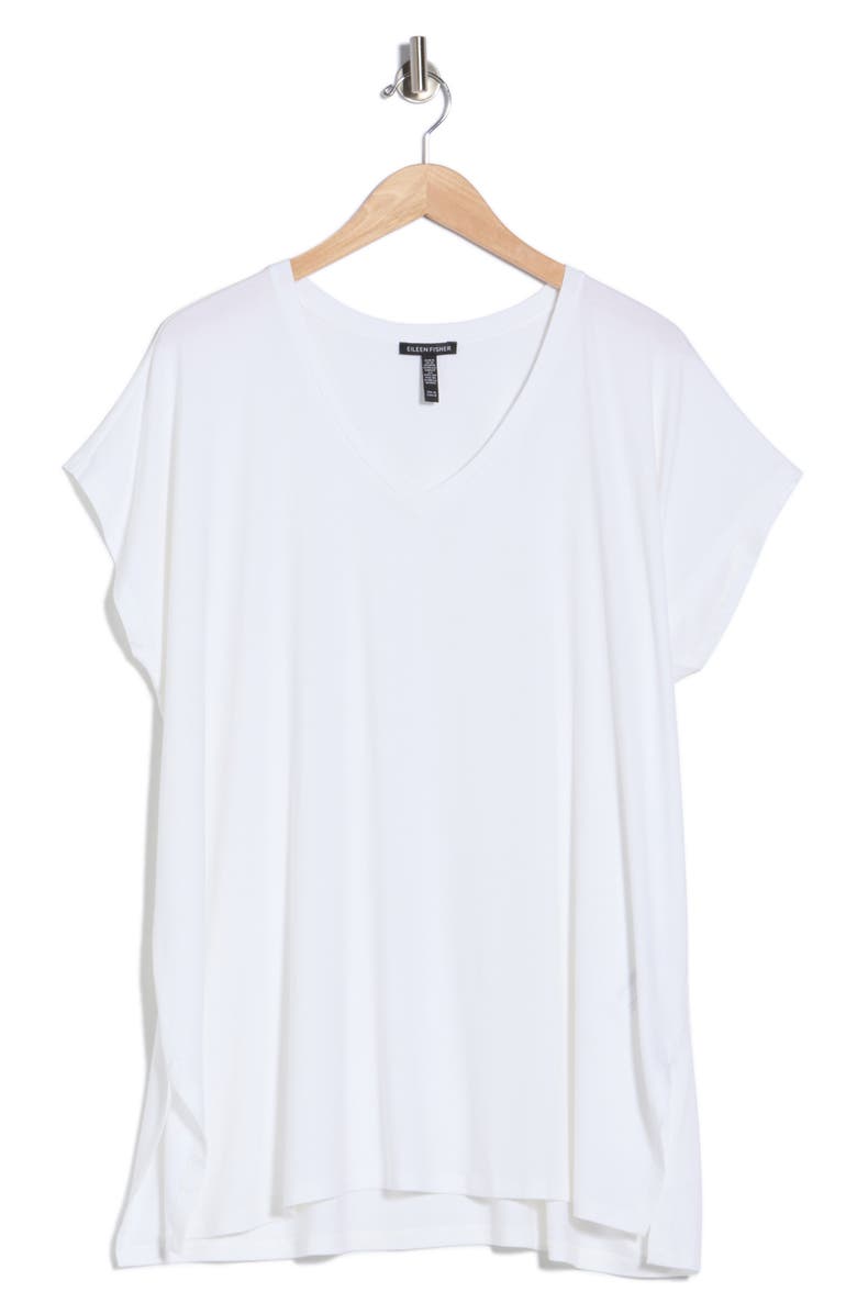 Eileen Fisher V-Neck Long Boxy Top, Main, color, White