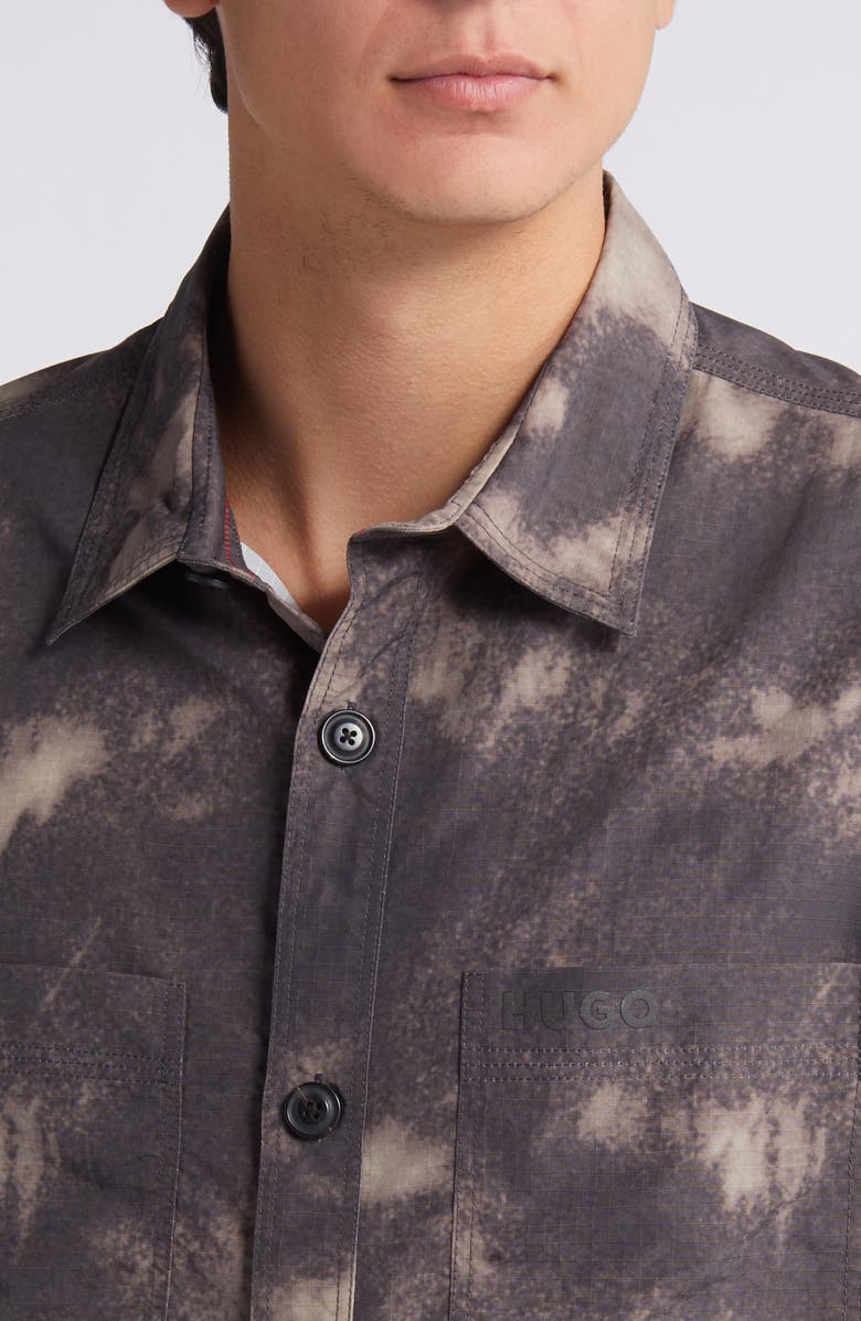 HUGO Eratino Tie Dye Short Sleeve Nylon Button-Up Shirt, Alternate, color, Medium Brown