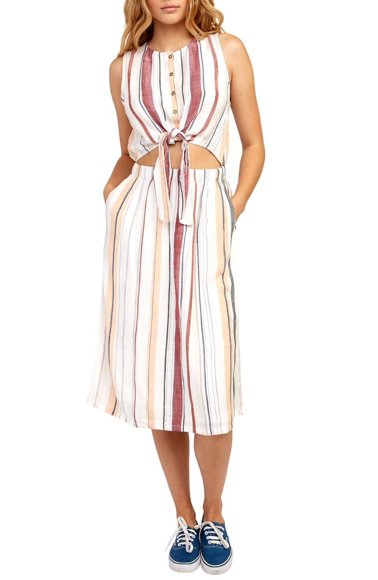 RVCA Arizona Cutout Waist Midi Dress, Main, color, 