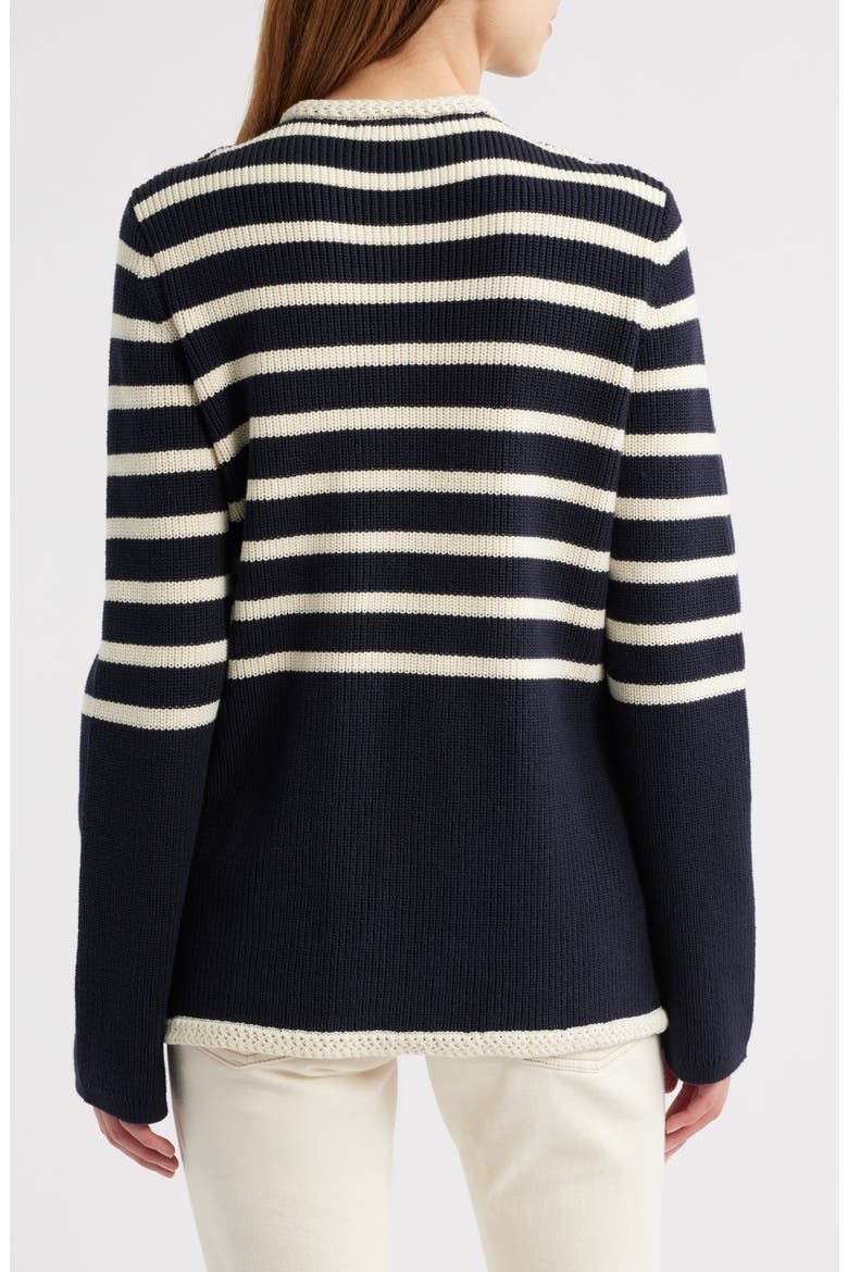 Nora Stripe Cotton Blend Cardigan, Alternate, color, NAVY/ CREAM