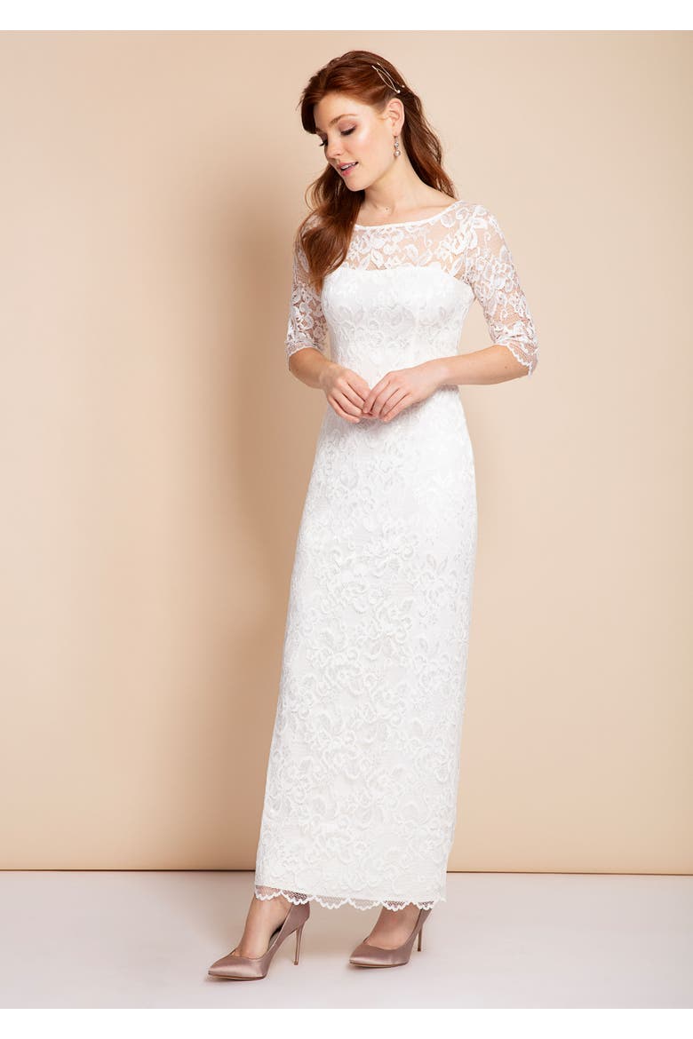 Lila 3/4 Sleeve Lace Maxi Gown, Alternate, color, Ivory