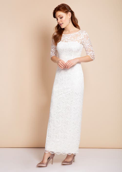 Alie Street London Lila 3/4 Sleeve Lace Maxi Gown In White