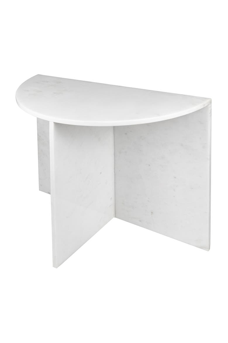 Patrice Art Deco Natural Marble Handmade Demilune Side Table, Main, color, White