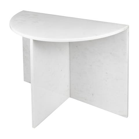 Patrice Art Deco Natural Marble Handmade Demilune Side Table