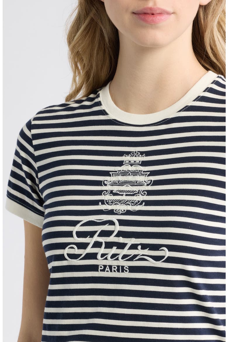 x The Ritz Paris Stripe Logo Graphic Baby Tee, Alternate, color, NAVY MULTI