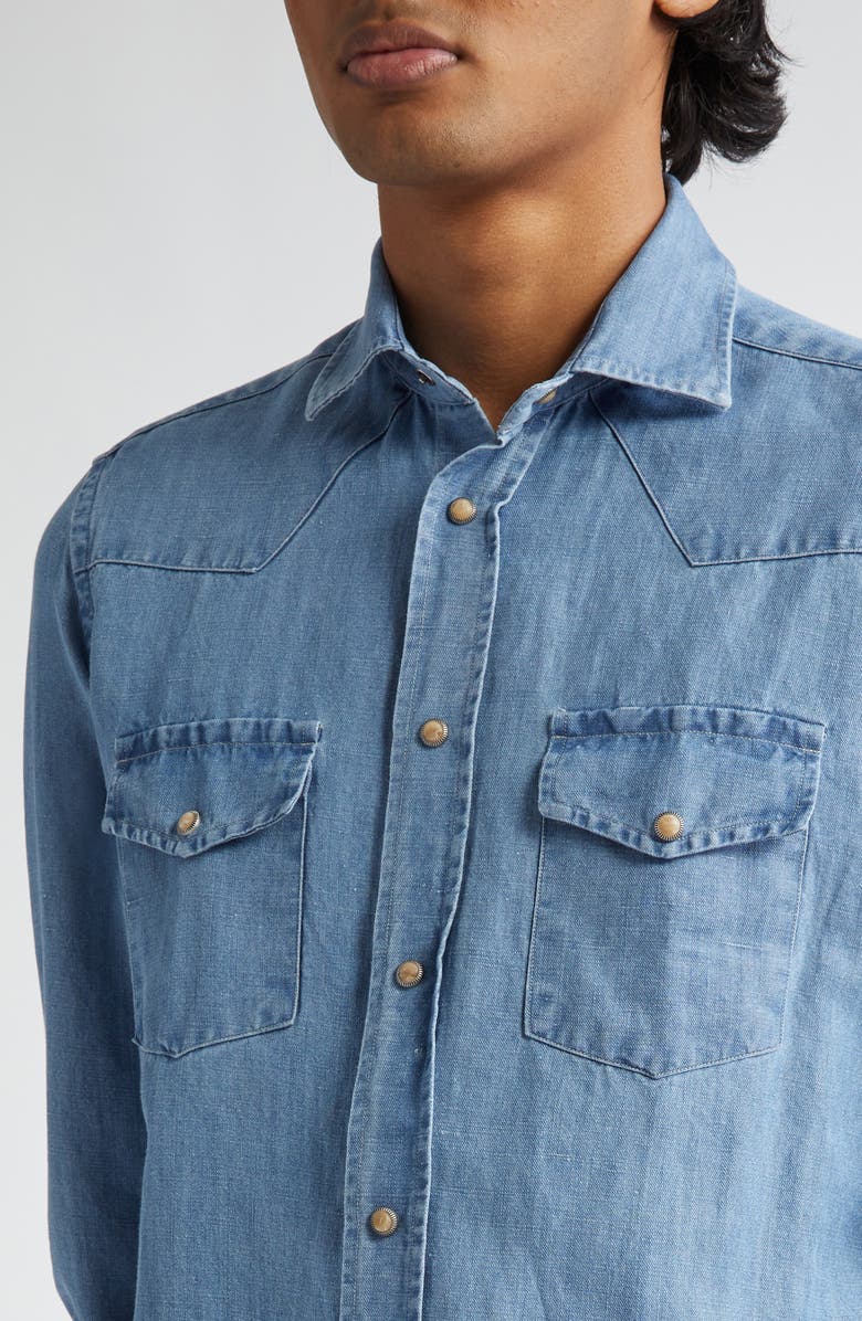 Eleventy Chambray Snap-Up Western Shirt, Alternate, color, Sky Blue