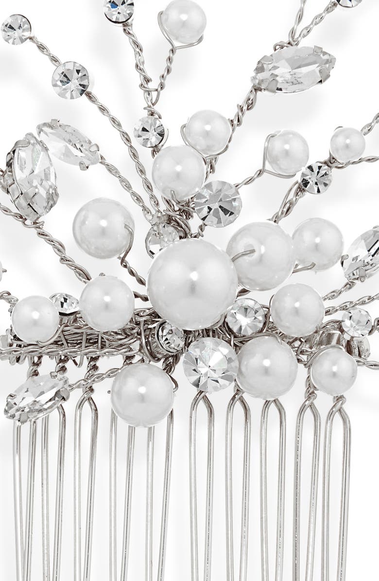 Brides & Hairpins Ziva Austrian Crystal & Faux Pearl Hair Comb, Alternate, color, Silver