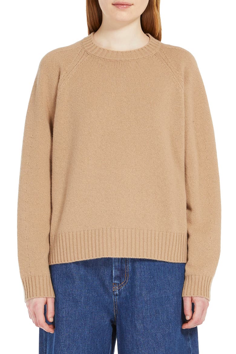 Gabbia Virgin Wool Crewneck Sweater, Main, color, CAMEL