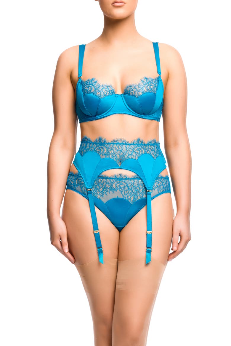 Esther Eyelash Lace & Satin Underwire Bra, Alternate, color, JEWEL BLUE