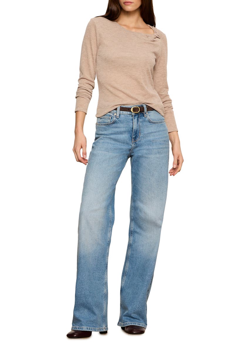 Suki Twist Detail Long Sleeve Rib Top, Alternate, color, HEATHER COCOA BROWN