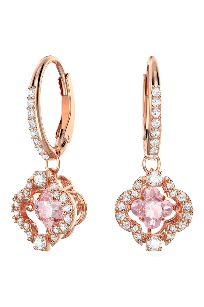 Una Clover Crystal Drop Earrings, Main, color, PINK