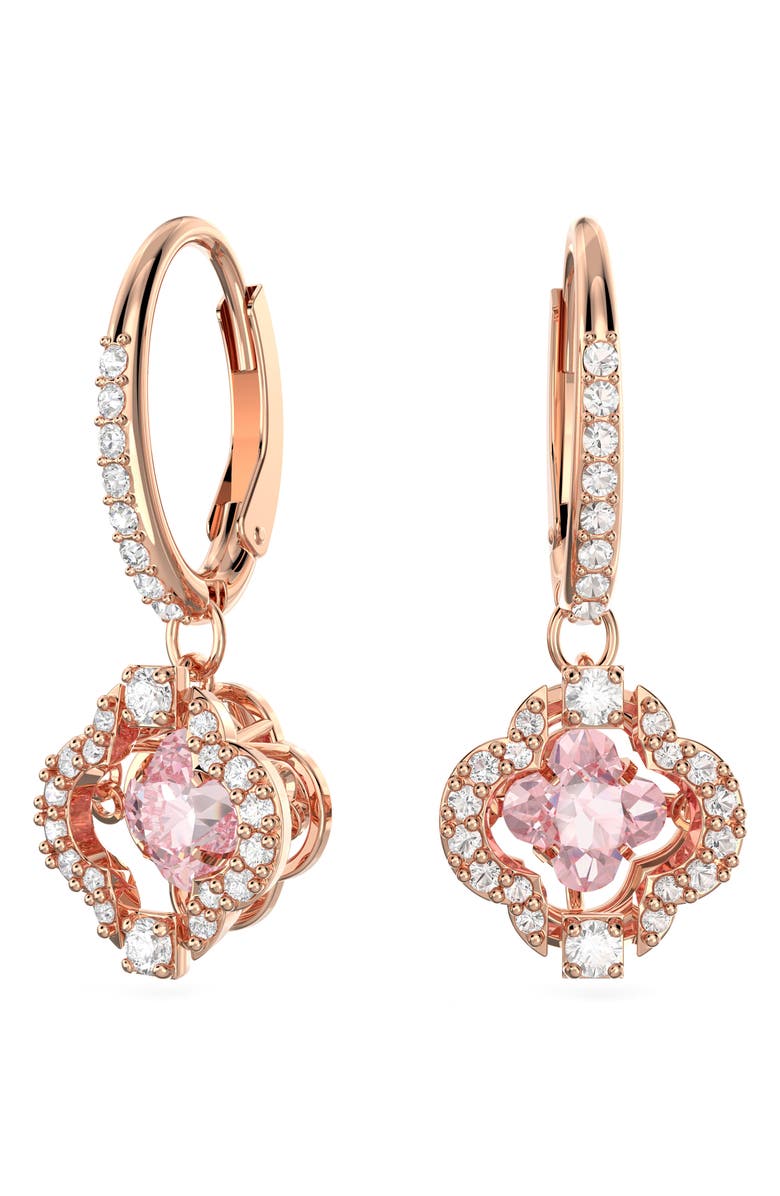 Swarovski Una Clover Crystal Drop Earrings, Main, color, Pink