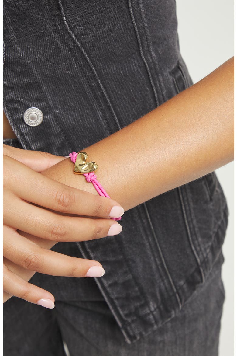 Elastic Thread Bracelet with 18K Gold-Plated Heart, Alternate, color, Pink