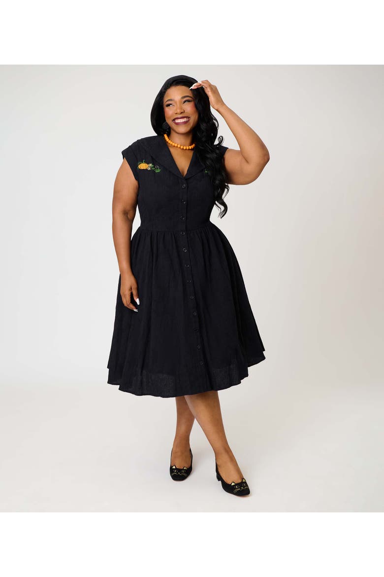 Plus Size Cafe Swing Dress, Main, color, Black Pumpkin Embriodered