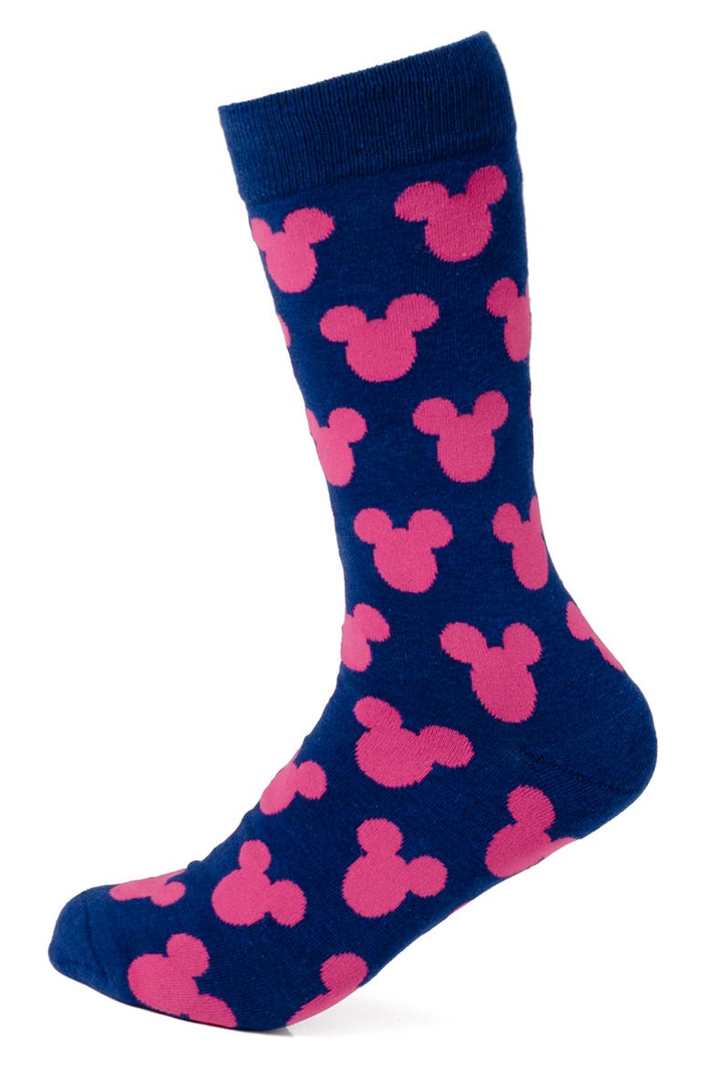 Mickey Pink Silhouette Crew Socks & Lapel Pin Set, Alternate, color, BLUE MULTI