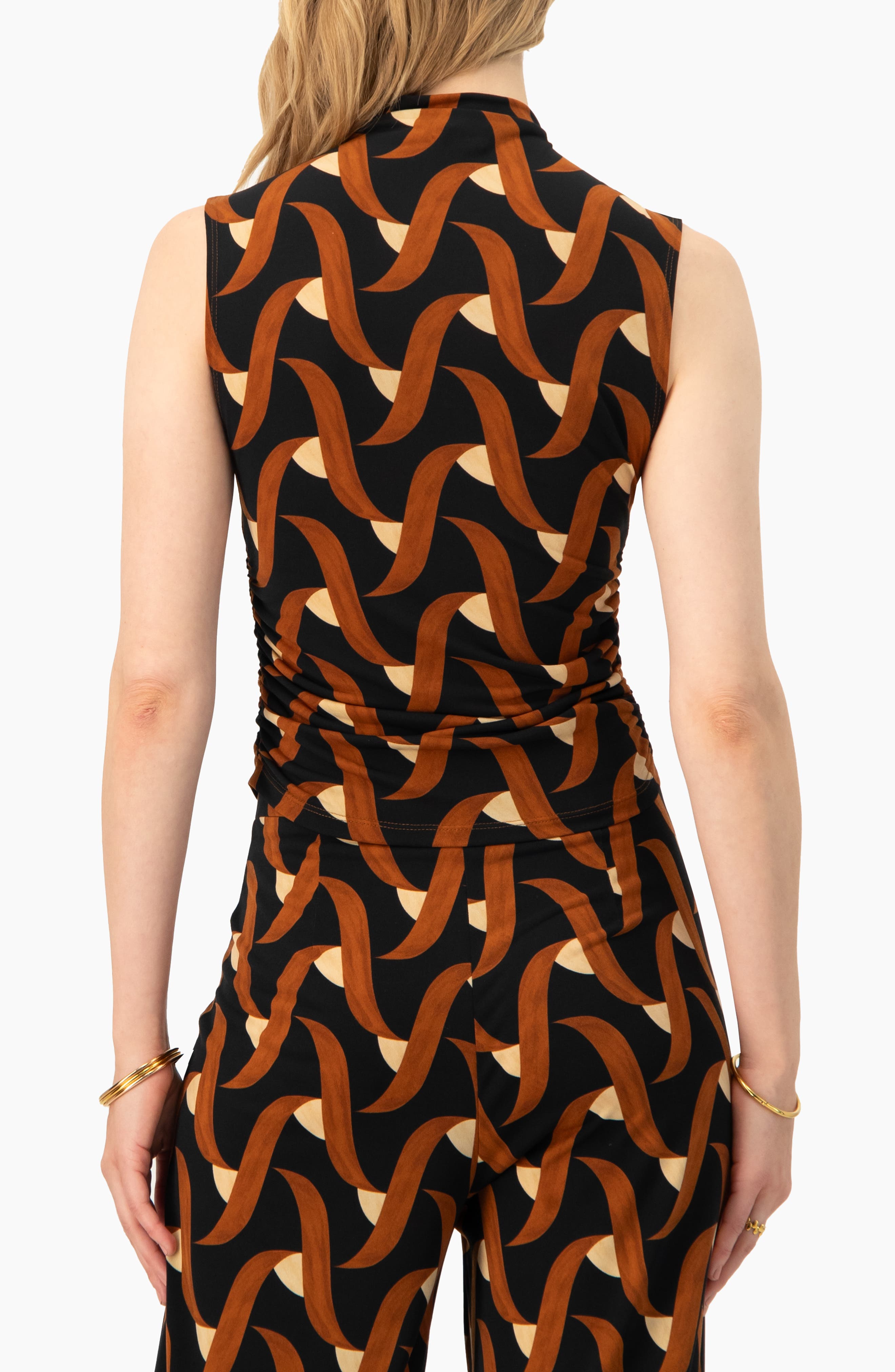 Patterned Ruched High Neck Blouse - image 2