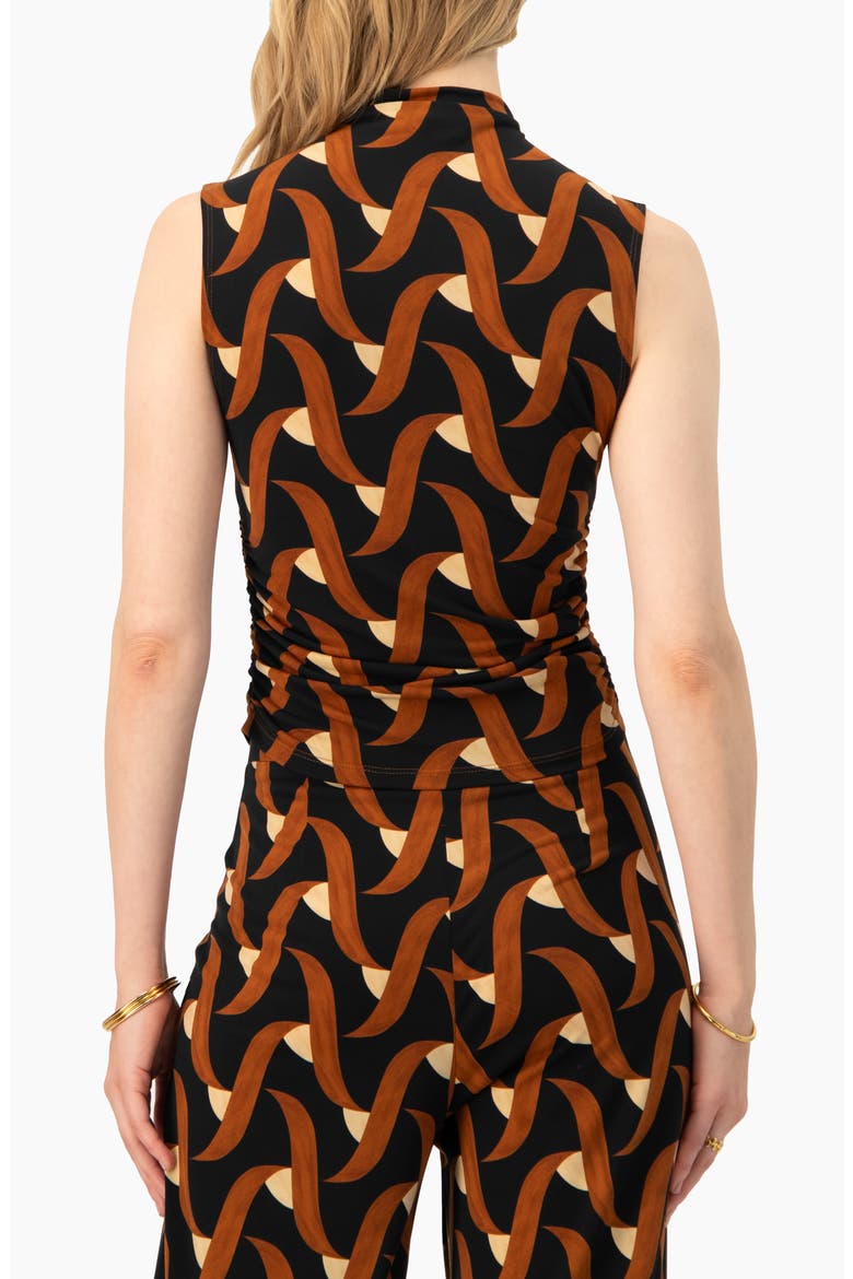 Patterned Ruched High Neck Blouse, Alternate, color, Multi-Brown