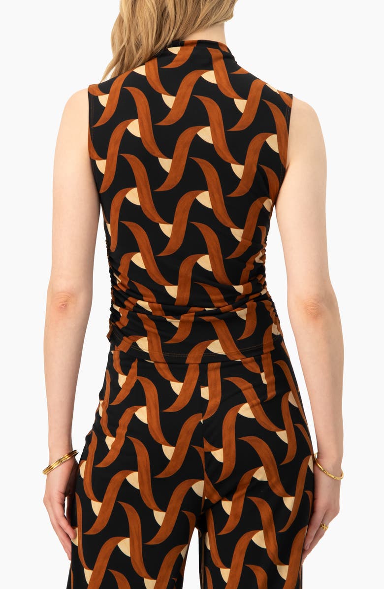 IVONNE Patterned Ruched High Neck Blouse, Alternate, color, Multi-Brown