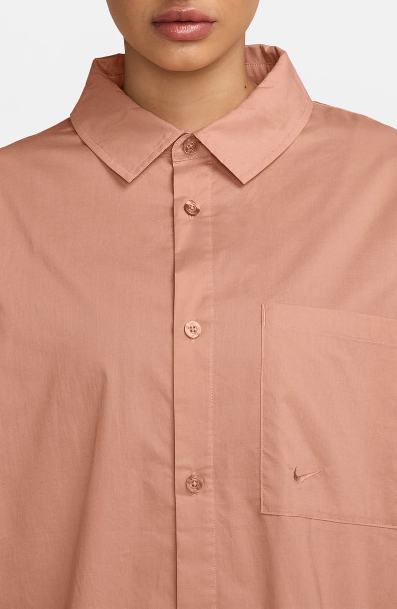 Nike Sportswear Chill Stretch Cotton Poplin Button-Up Shirt, Alternate, color, Particle Pink/ Sail