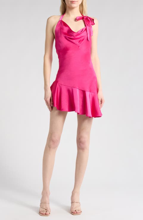 Cowl Neck Ruffle Hem Dress