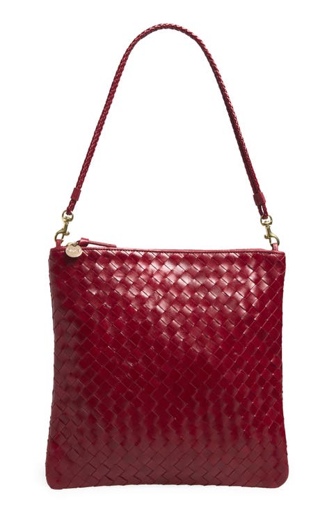 Foldover Woven Leather Clutch