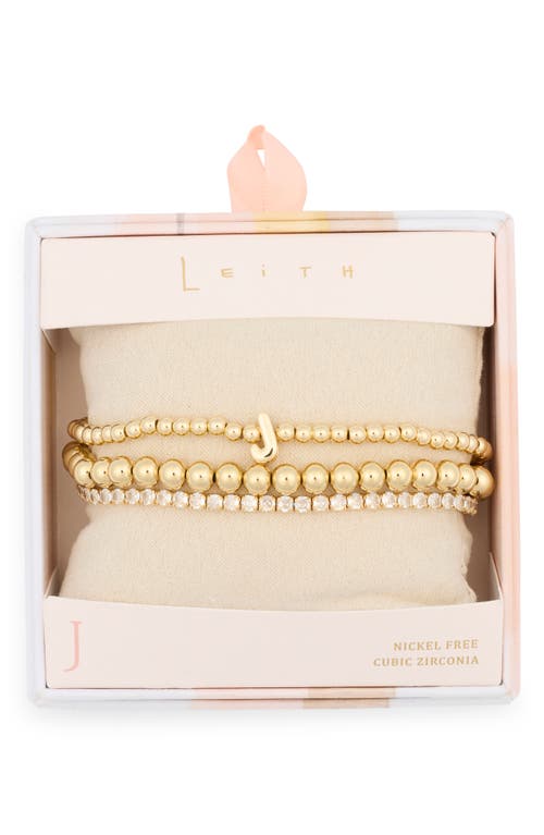 Leith 3-pack Initial Bead Bracelet In J- Clear- Gold