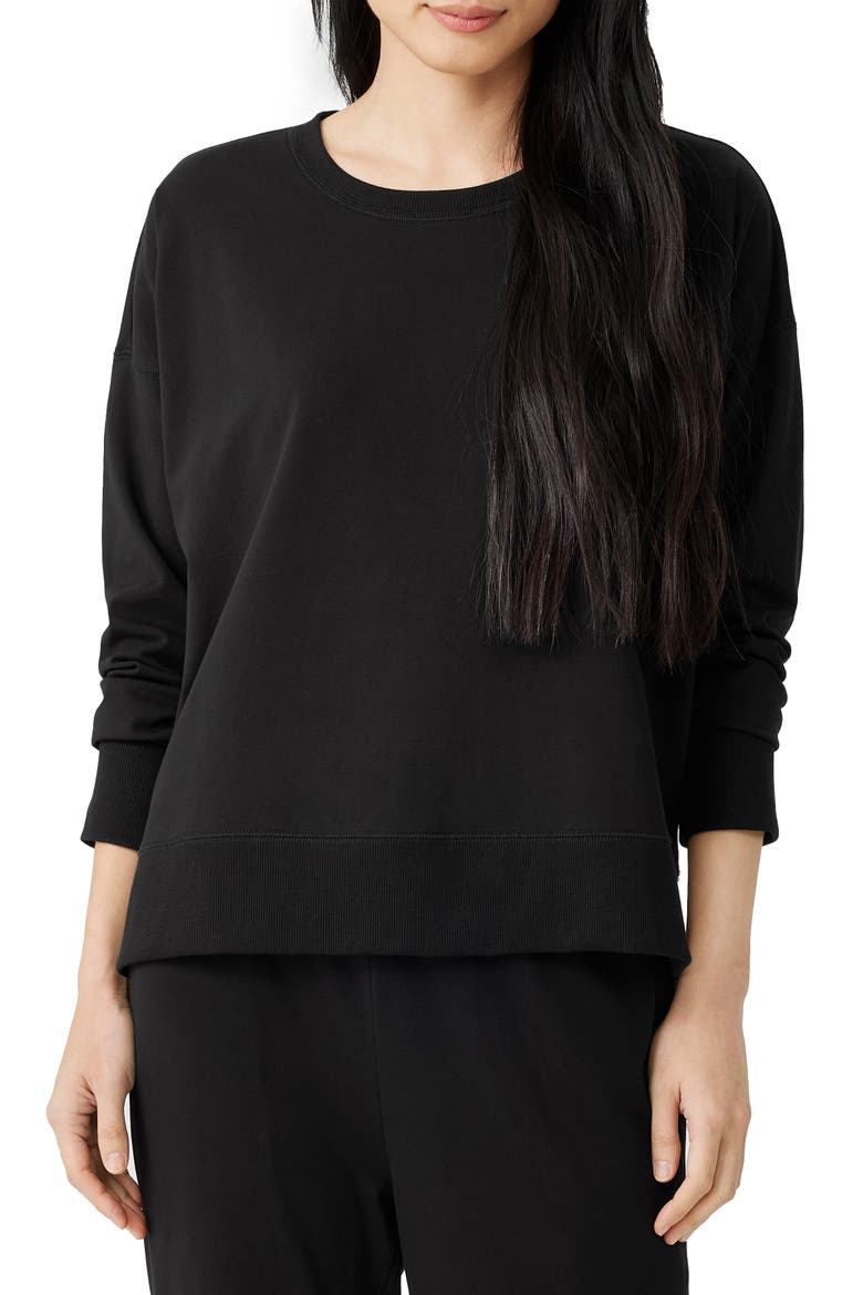 Stretch Organic Cotton High-Low Sweatshirt, Main, color, BLACK