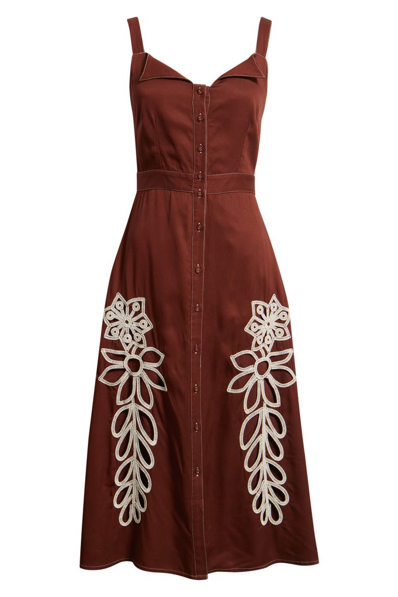 Joy Embroidered A-Line Dress, Alternate, color, BROWN