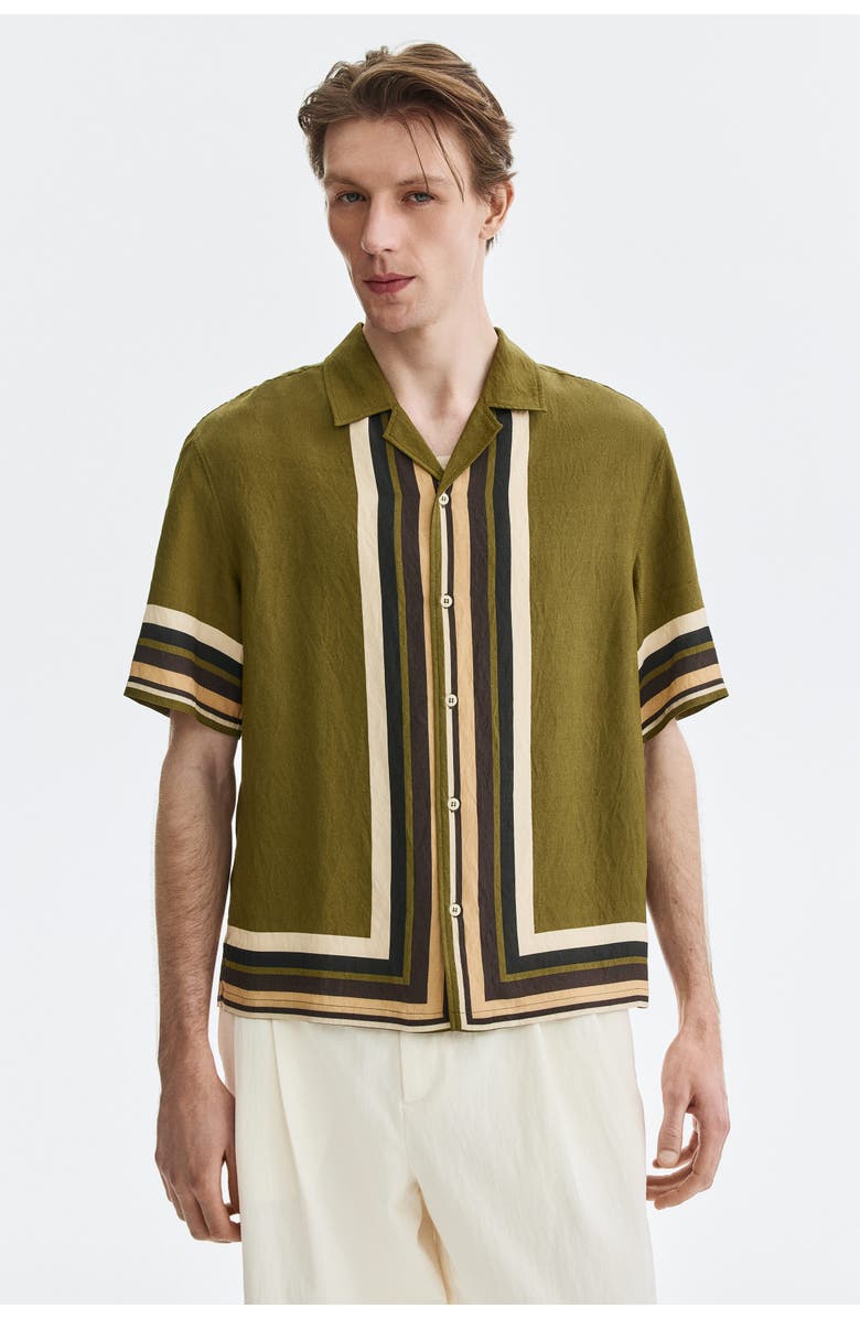H&M Relaxed Fit Resort Shirt, Alternate, color, Dark Khaki Green