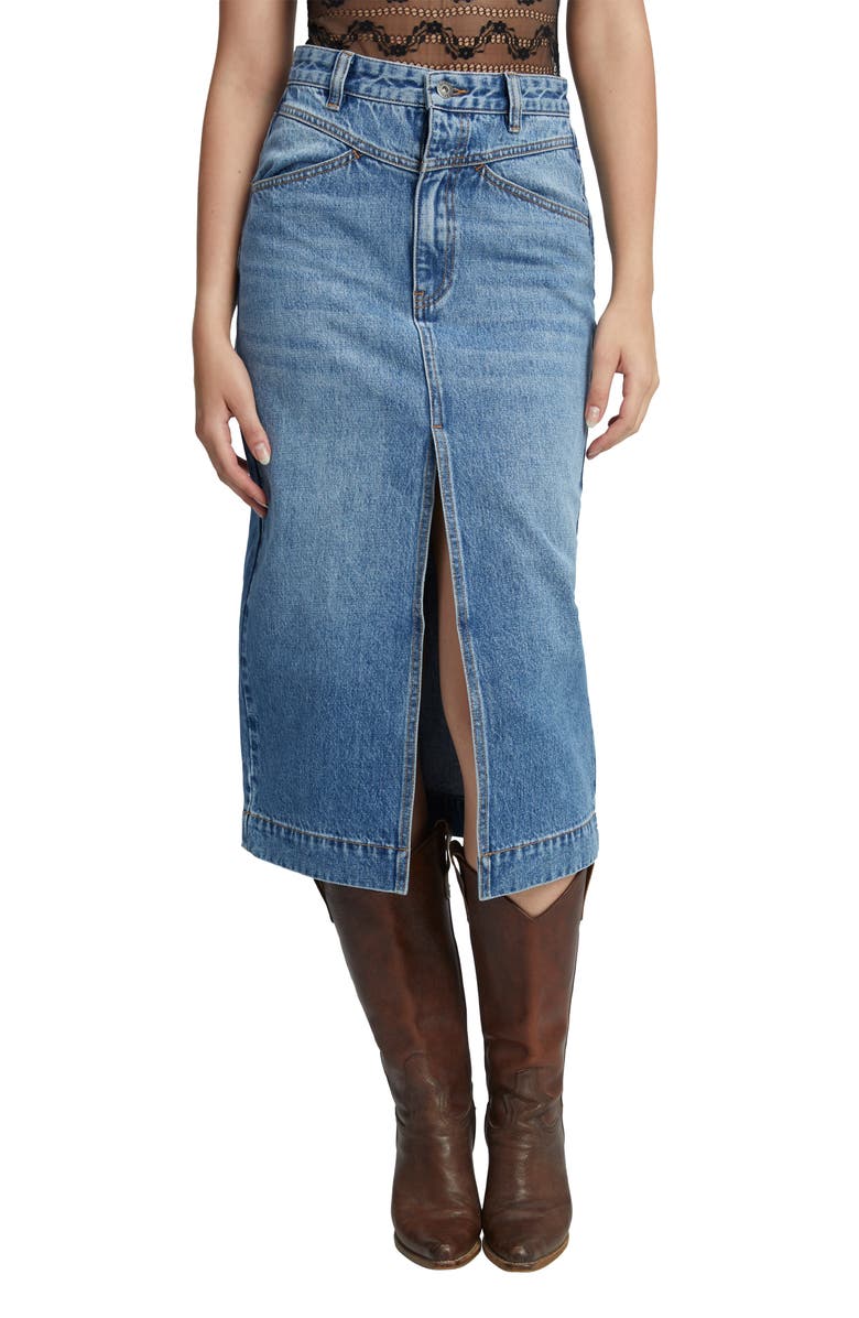 Bardot Jonah Slit Front Denim Skirt, Main, color, 