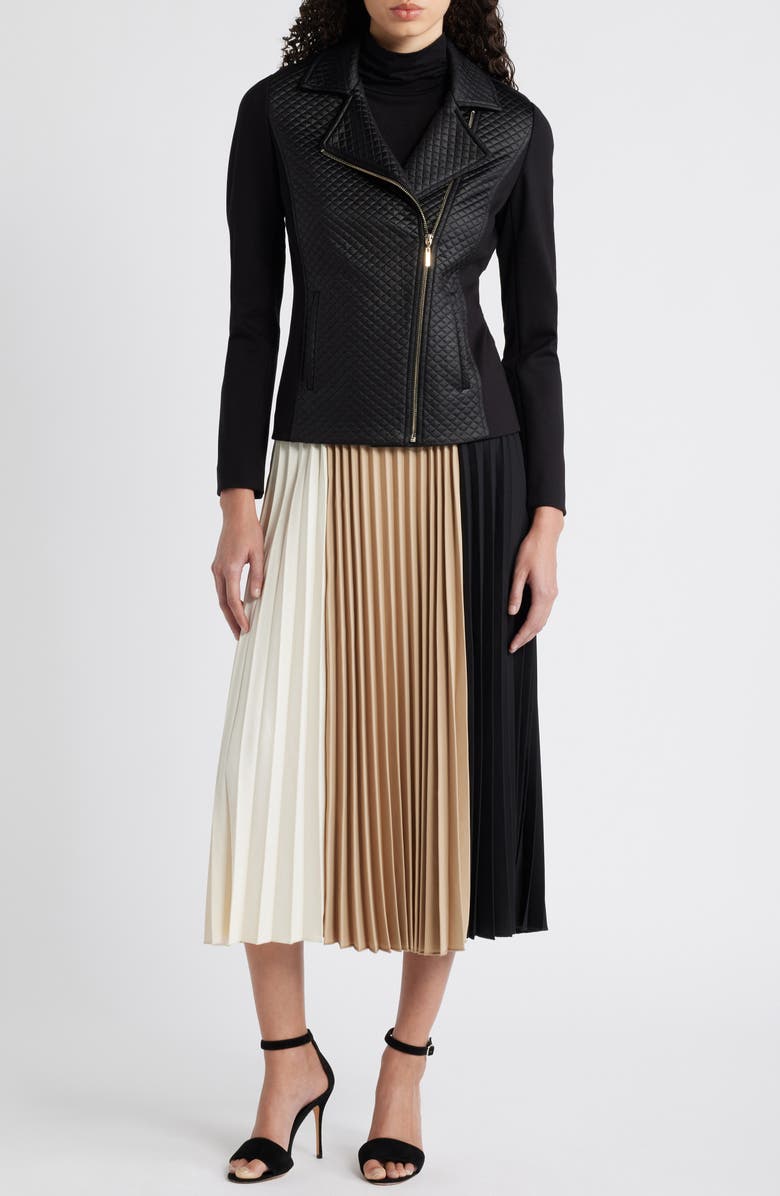 Anne Klein Metallic Quilted Moto Jacket, Alternate, color, 