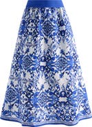 Alice + Olivia Earla High Waist Linen Blend Midi Skirt