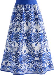 Alice + Olivia Earla High Waist Linen Blend Midi Skirt