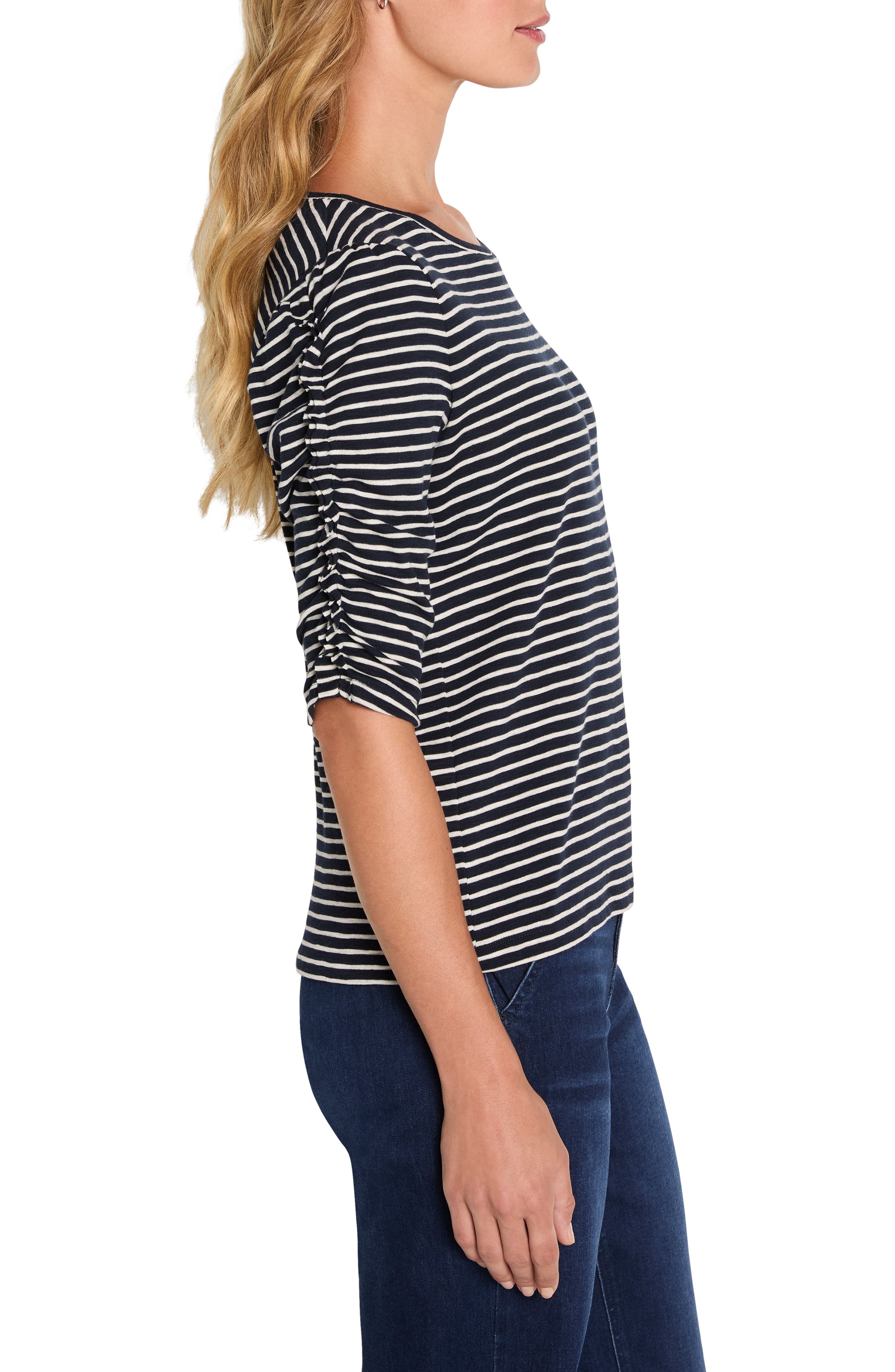 NZT by NIC+ZOE Striped Ruched Sleeve Top (Women) | Nordstrom