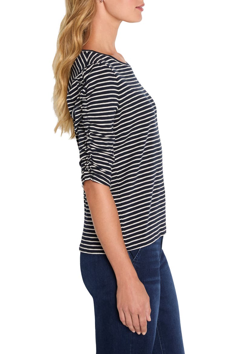 Striped Ruched Sleeve Top, Alternate, color, INDIGO MULTI